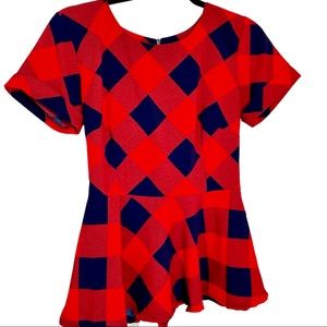 Cute vintage red buffalo plaid ladies peplum top size XS